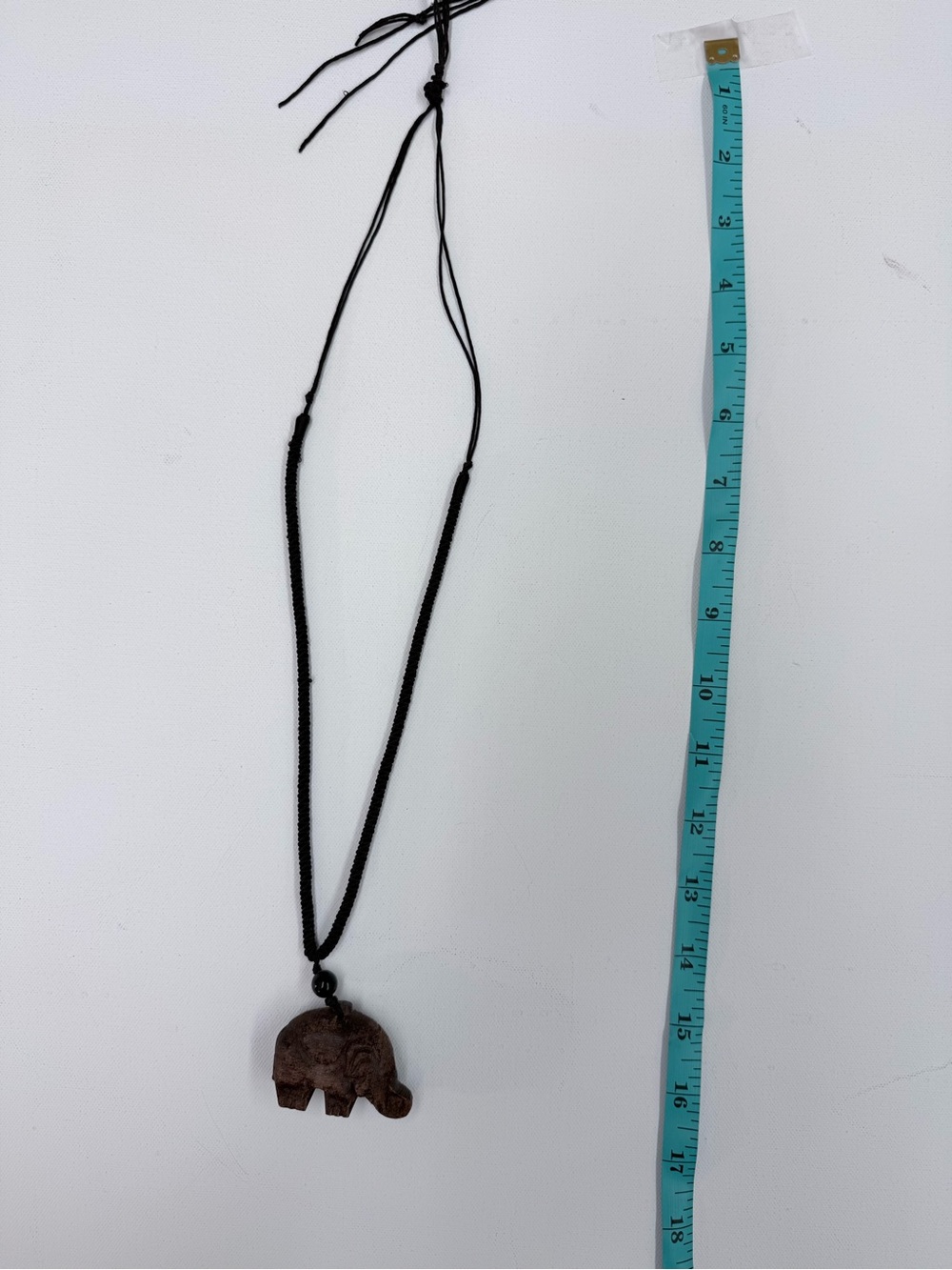 Black Cord Necklace with Brown Elephant Pendant - Unbranded